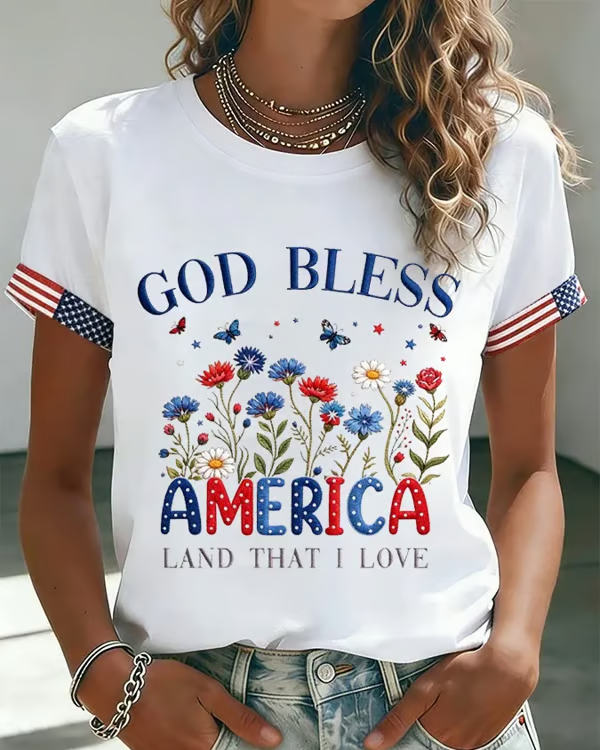 God Bless American Crew Neck Short Sleeve Tshirt