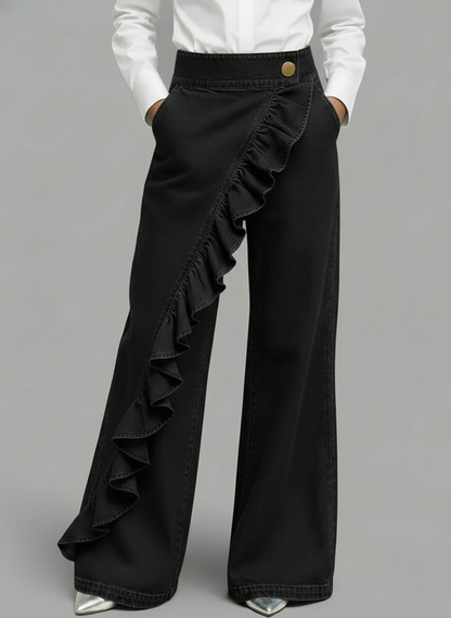 Women's single ruffled jeans