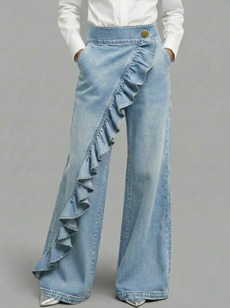 Side Ruffle Jeans Women's single ruffled jeans – Kaesylth