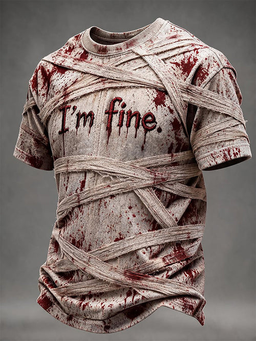 Men's "I'm Fine" Halloween Bloody Mummy Casual T-Shirt