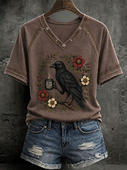 Women's Gothic Raven Print Casual T-shirt