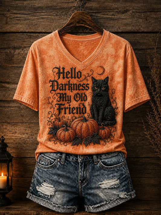 Women’s Hello Darkness My Old Friend Halloween Print T-shirt