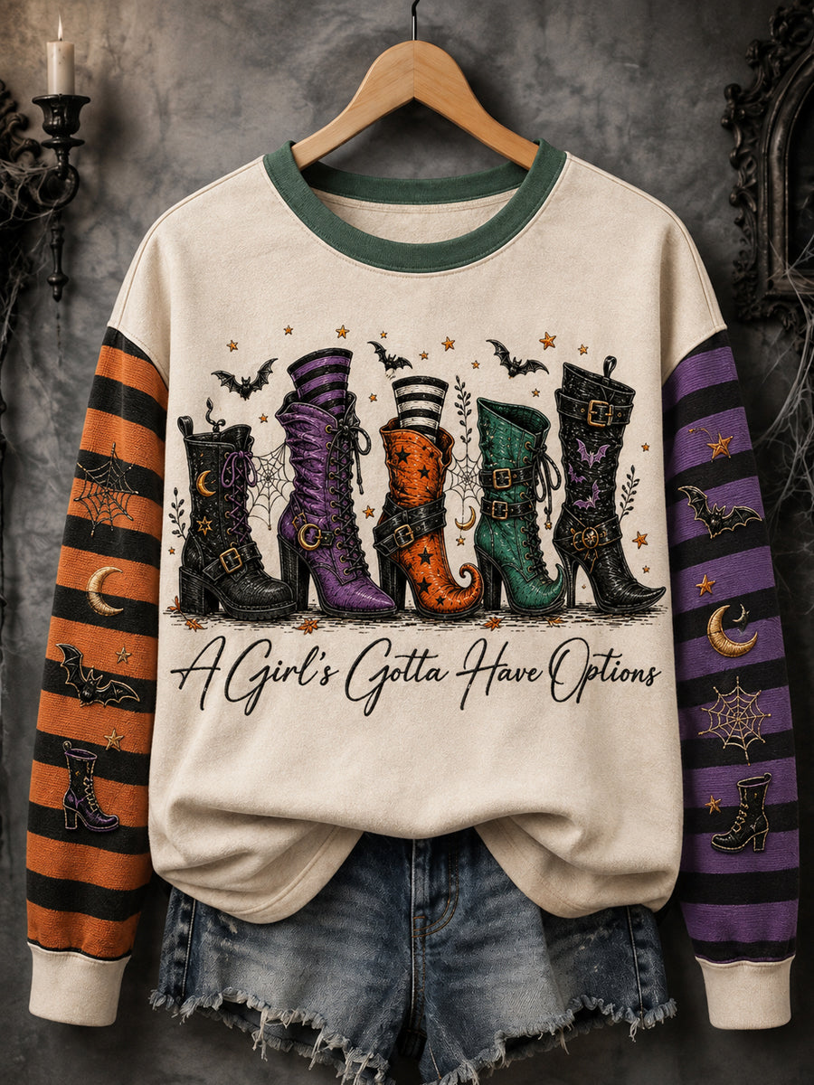 Women's Halloween A Girls Gotta Have Options Witches Print Casual Sweatshirt