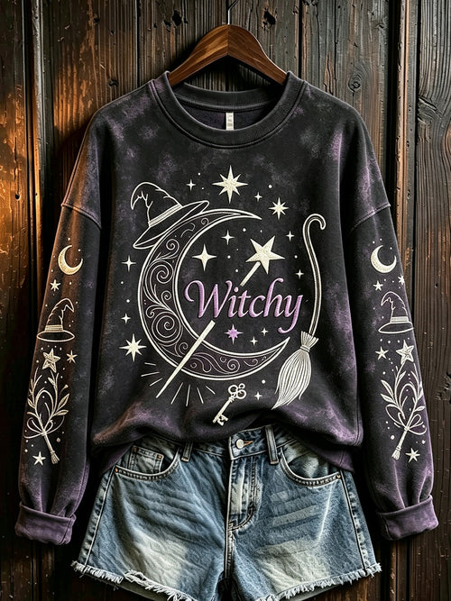 Women's Halloween Witch Element Pattern Printed Casual  Sweatshirt