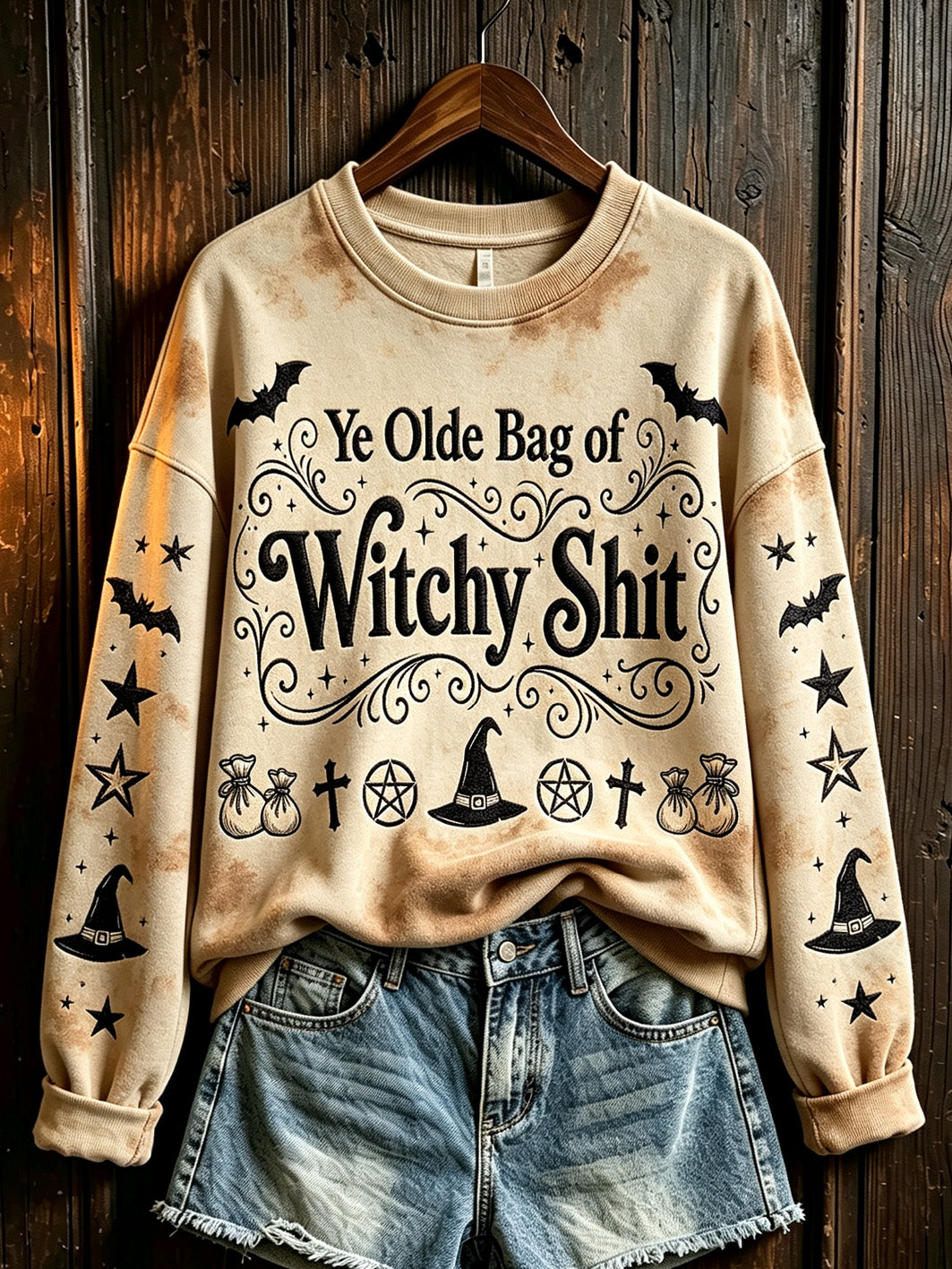 Women's Halloween Witch Element Pattern Printed Casual Sweatshirt