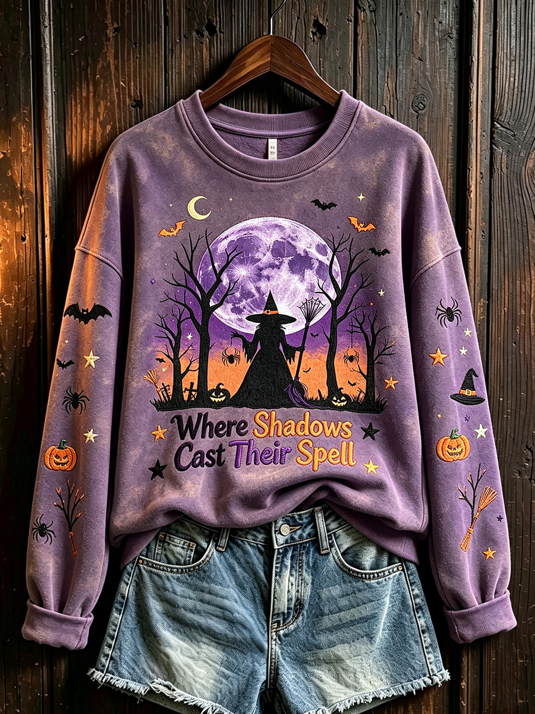 Women's Halloween Witch Element Pattern Printed Casual Sweatshirt
