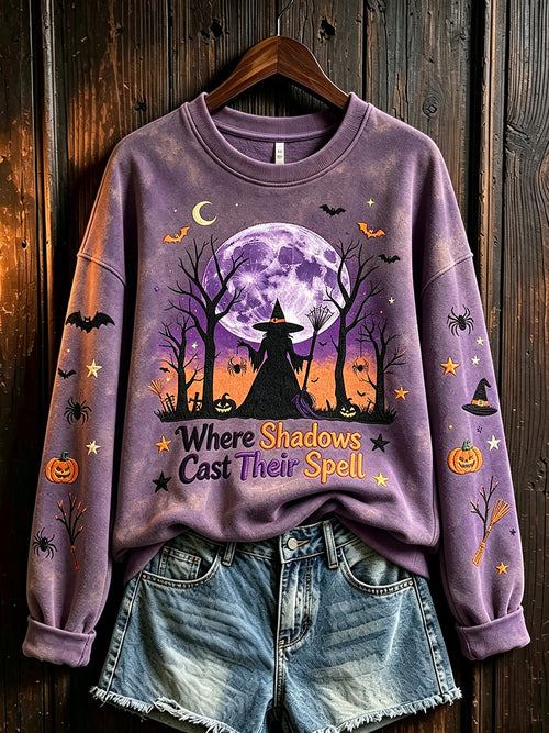 Women's Halloween Witch Element Pattern Printed Casual Sweatshirt
