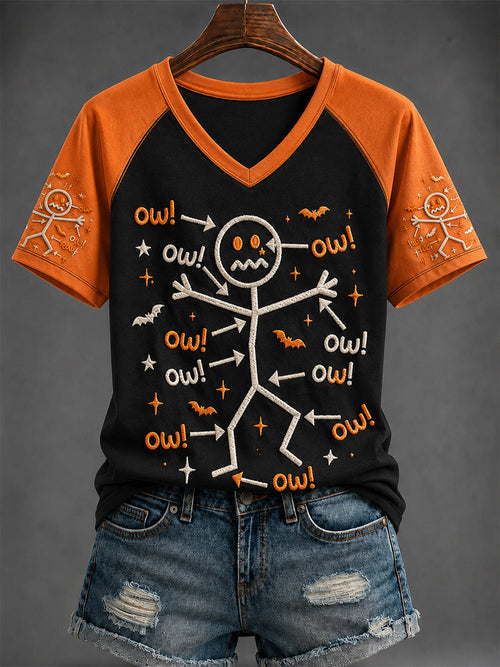 Women's Halloween Printed V-neck T-shirt