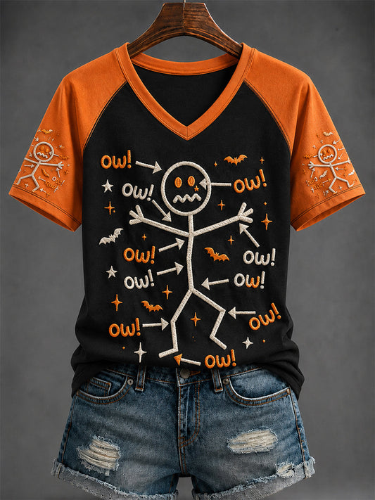 Women's Halloween Printed V-neck T-shirt