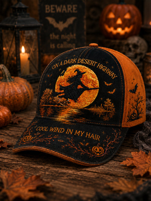 Unisex Halloween Witch Pumpkin Bat Print Hat