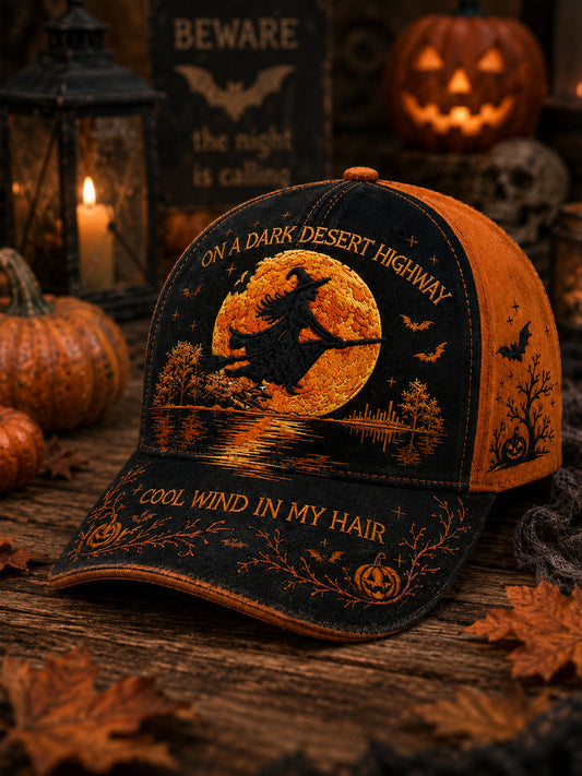 Unisex Halloween Witch Pumpkin Bat Print Hat