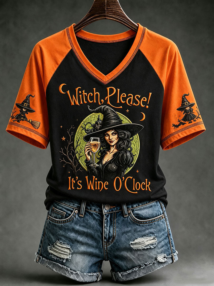 Women's Witch Please! It's Wine O'Clock V-neckT-shirt